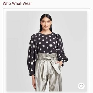 WHO WHAT WEAR Dandelion Dots NWT Shirt Size Small Workwear Zip back Black white